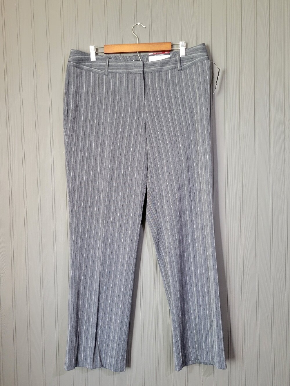 NWT Worthington Dress Pants Curvy Trouser Leg Twill Striped Gray Women's 14W